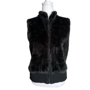 Carly St. Claire Black Sleeveless Faux Fur Women's Zip Up Jacket Size Small